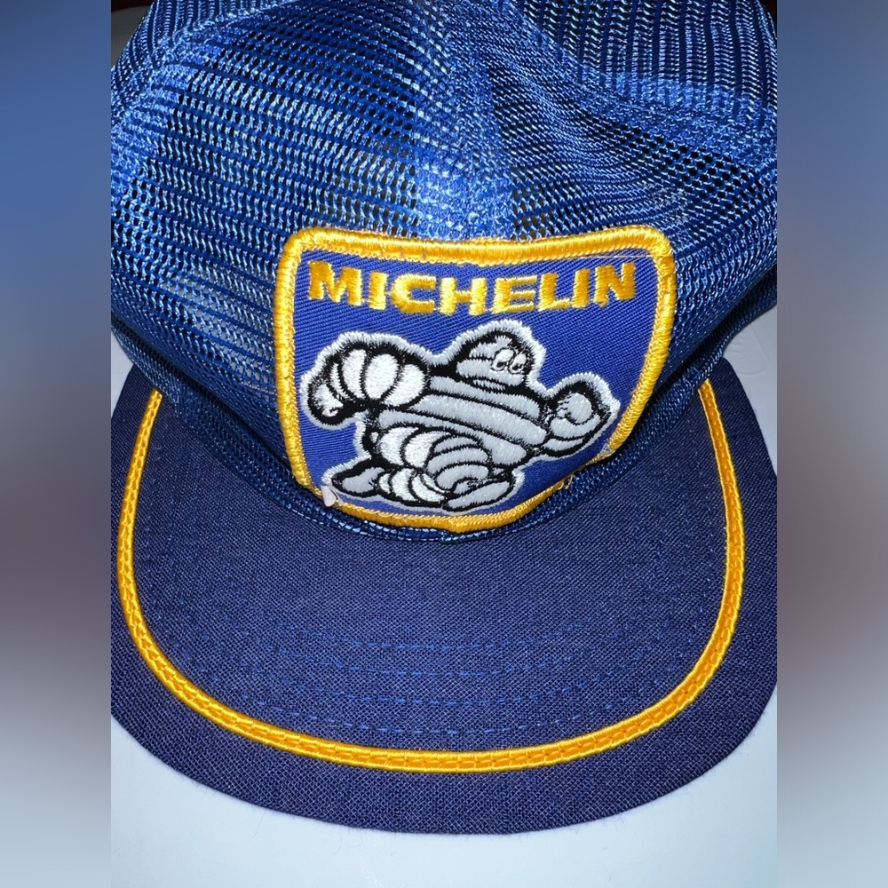 Vintage Michelin Man Swingster Mens Trucker Hat Blue Snapback Patch Cap Made